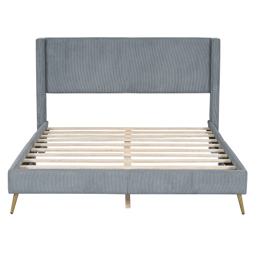 Gray Corduroy Upholstered Queen Bed Frame