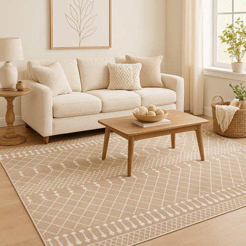 5' X 7' Tan Geometric Area Rug