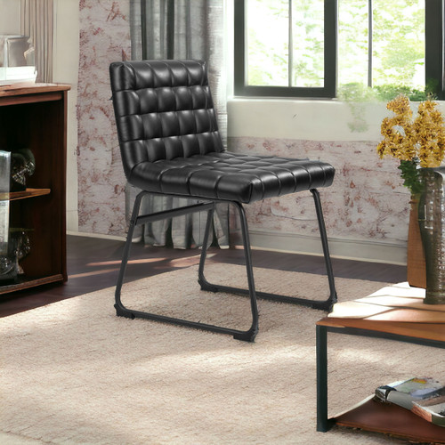 Set of Two Tufted Black Upholstered Faux Leather Dining Side Chairs
