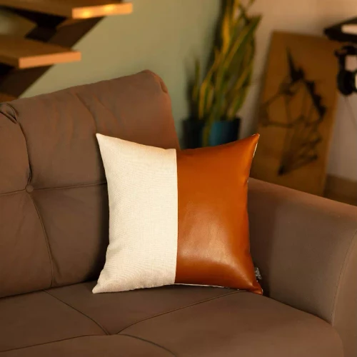 Bohemian Vegan Faux Leather Detailed Throw Pillow