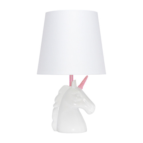 16" White Geometric Table Lamp LED With Drum Shade