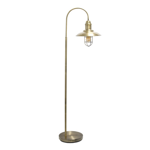 64" Antiqued Brass Metal Floor Lamp With Antiqued Brass Metal Cage Shade