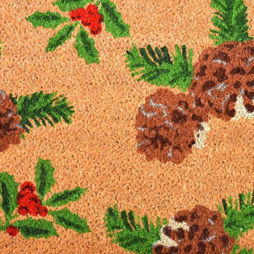 17" X 29" Brown Red And Green Christmas Outdoor Coir Door Mat