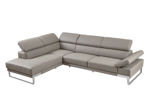 Gray Top Grain Leather L Shaped Two Piece Sofa and Chaise Sectional
