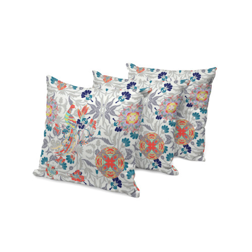 Set of Three White And Orange Peacock Indoor Outdoor Throw Pillow