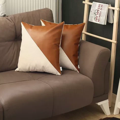 Boho-Chic Vegan Faux Leather Throw Pillow