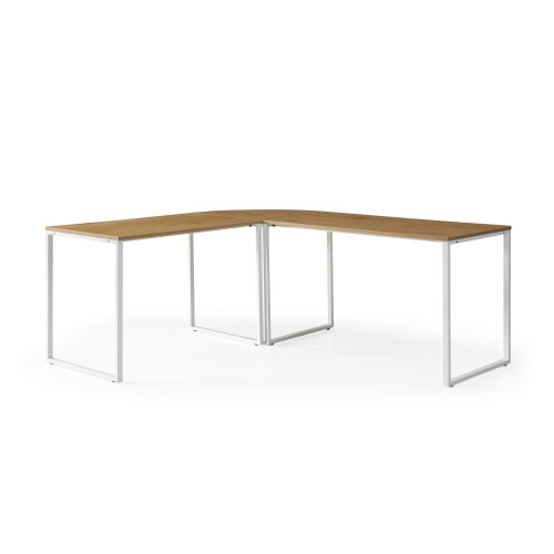 71" Natural and White Wood and Metal L Shape Writing Desk