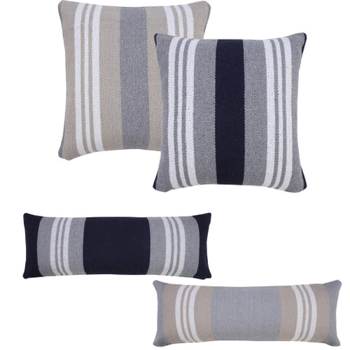 20" Blue And Ivory Striped Cotton Throw Pillow