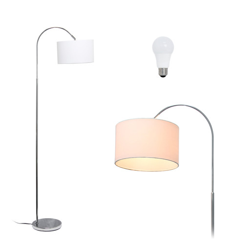 66" White Metal LED Floor Lamp With White Fabric Drum Shade