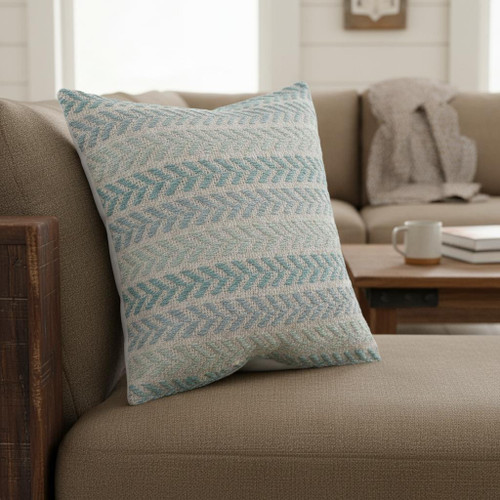 18" Blue And White Chevron Cotton Throw Pillow with Texture