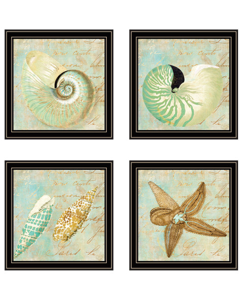Homeroots Home Decor Set Of Four Ocean 1 Black Framed Print Wall Art, Black, 29 Inch