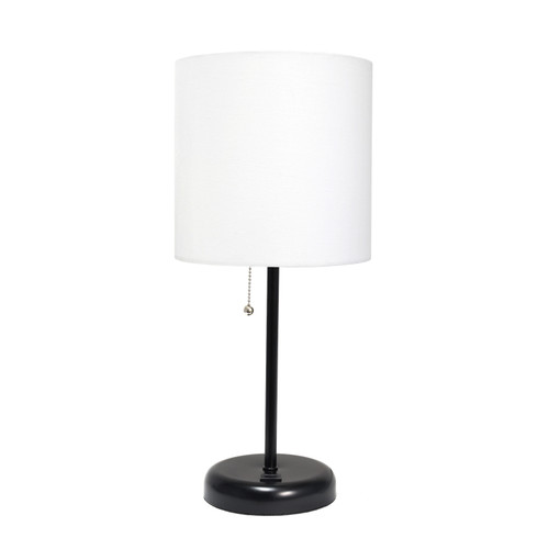20" Black USB Table Lamp With Drum Shade