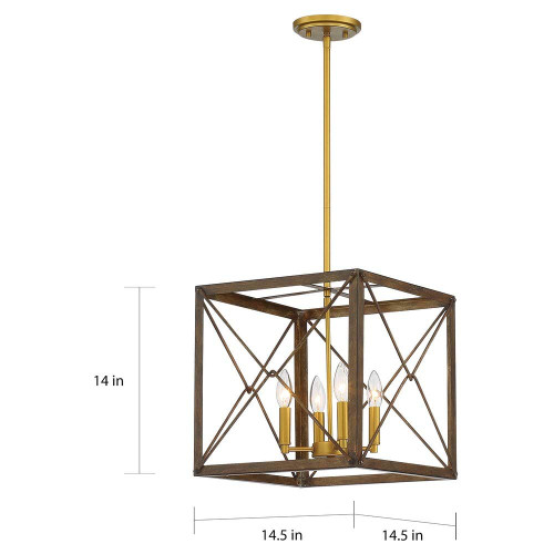 Gold And Brown Candle Style Four Light Metal Dimmable Chandelier