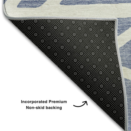 10' X 14' Denim Blue And Ivory Geometric Washable Area Rug With UV Protection