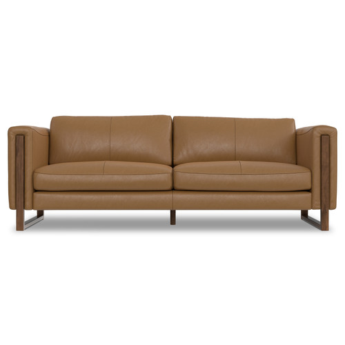 83" Brown Leather Sofa With Walnut Legs