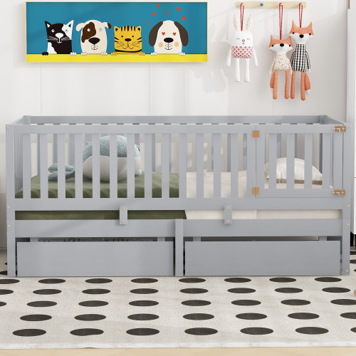 Gray Wood Twin Day Bed With Drawers