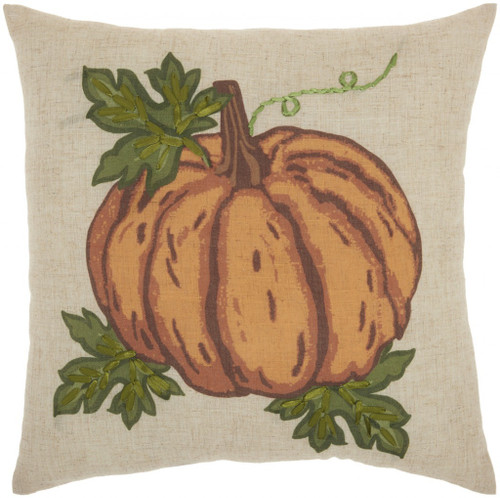 18" X 18" Natural Blown Seam Handmade Linen Blend Thanksgiving Pumpkin Throw Pillow