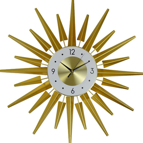 27" Gold And White Metal Silent Analog Sunburst Wall Clock