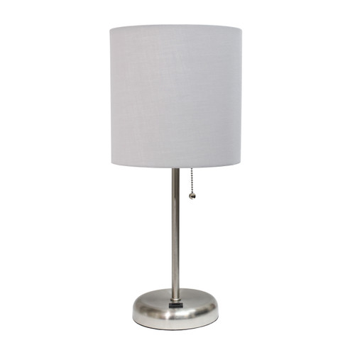 20" Silver USB Table Lamp With Drum Shade
