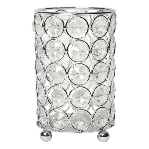 5" Silver And Clear Faux Crystal And Metal Cylinder Table Vase