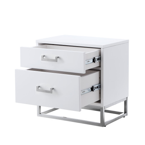 20" White and Silver Wood Frame End Table With Two Drawers