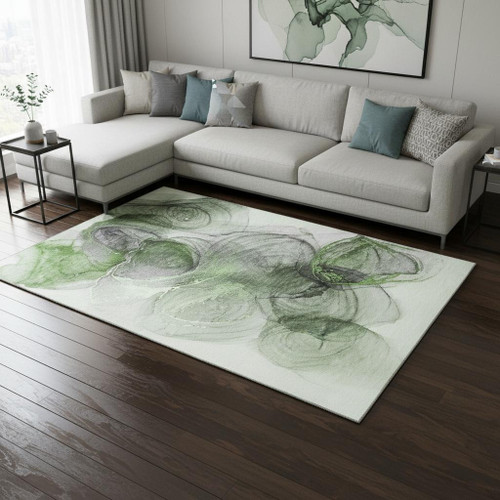 8' X 10' Olive Green And Ivory Abstract Washable Area Rug With UV Protection