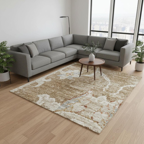 8' X 10' Brown Floral Distressed Area Rug