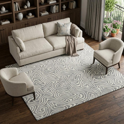 9' X 12' Gray And Ivory Abstract Washable Area Rug With UV Protection