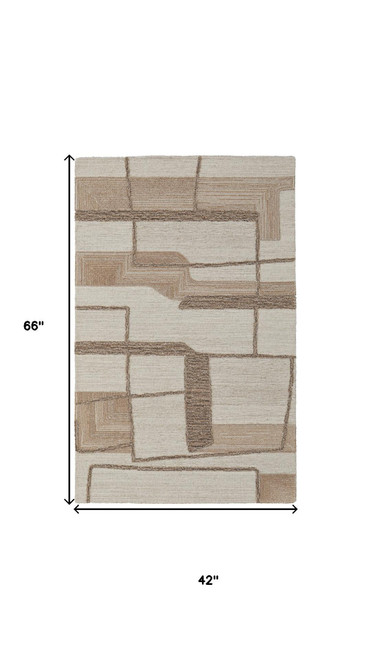 10' X 14' Brown Tan And Ivory Wool Geometric Hand Tufted Area Rug
