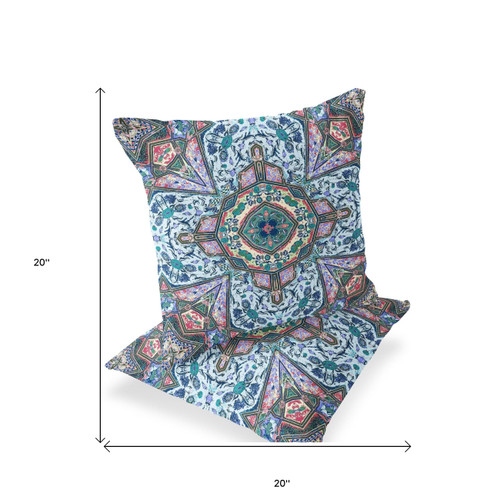 Set of Two Blue And Pink Floral Indoor Outdoor Throw Pillow