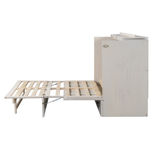 White Wood Full Murphy Bed With Drawers