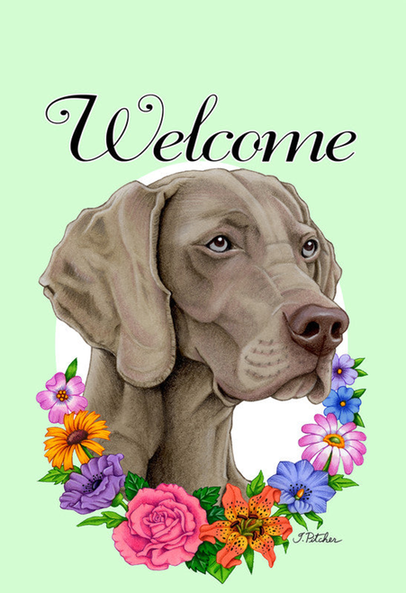 Weimaraner- Best of Breed Welcome Flowers Garden Flag 