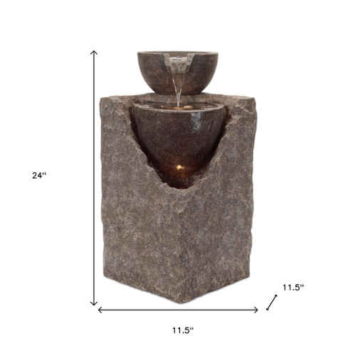 24" Gray Stone LED lights Garden Art