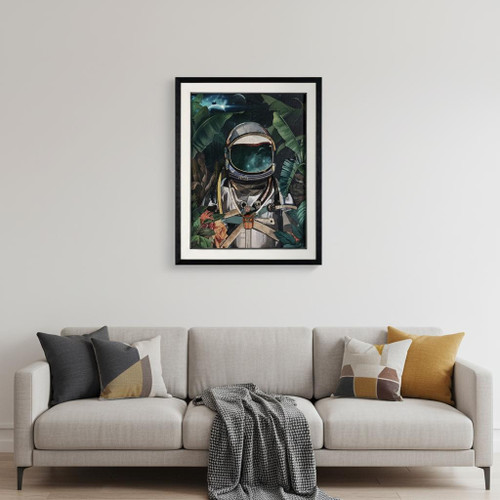 Jungle Cosmonaut Black Shadowbox Illustration Wall Art