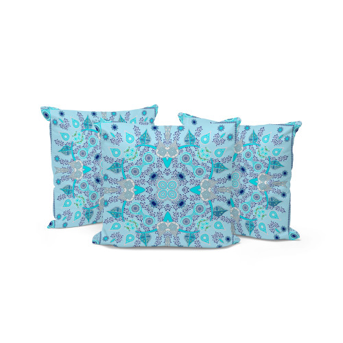 Set of Three Blue Abstract Indoor Outdoor Throw Pillow