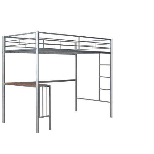 Silver Slat Metal Twin Loft Bed with Desk