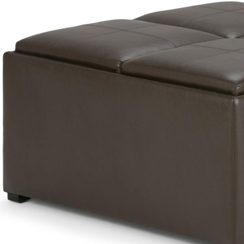 35" Brown and Dark Brown Leather Cocktail Ottoman With Storage