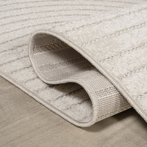 7' Ivory And Cream Square Striped Indoor Outdoor Area Rug