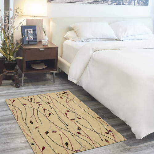 3' X 5' Ivory and Black Floral Power Loom Area Rug