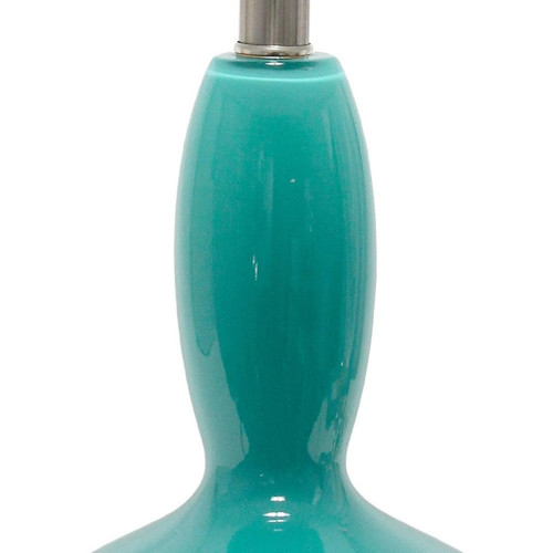 24" Teal Blue And Silver Glass And Metal Novelty Table Lamp With White Drum Shade