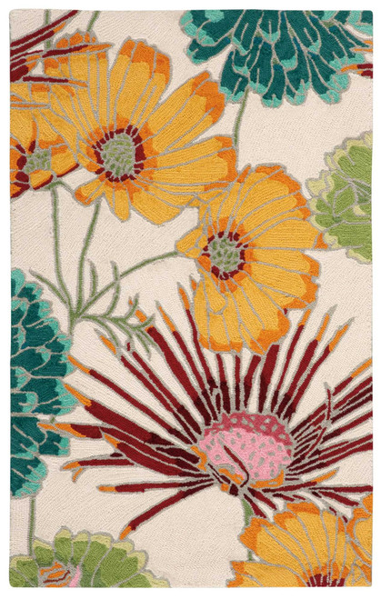3' X 4' Ivory Red and Orange Floral Hand Carved Handmade Area Rug