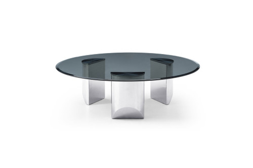 49" Black and Silver Glass and Stainless Steel Round Coffee Table