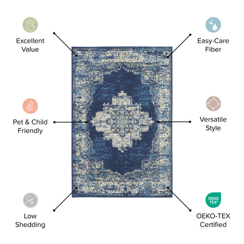 9' X 12' Ivory Red and Blue Geometric Distressed Area Rug