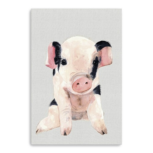 Homeroots Home Decor 36" Cute Pink Piglet Canvas Wall Art, Pink