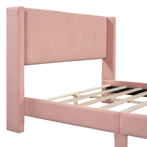 Pink Tufted Corduroy Upholstered Queen Bed Frame