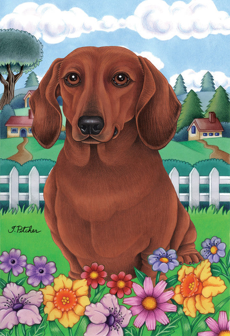 Dachshund  Red - Tomoyo Pitcher Spring Garden Flag