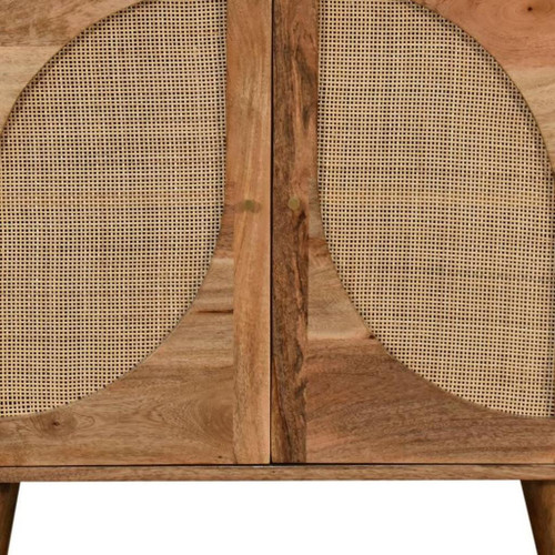 32" Chestnut and Natural Solid Wood Textured Door Accent Cabinet With Two Doors