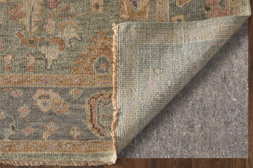8' X 10' Gray and Gold Wool Oriental Hand Knotted Area Rug With Fringe