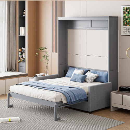 Gray Wood Full Murphy Bed