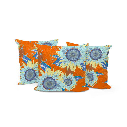 Set of Three Red And Yellow Sunflower Indoor Outdoor Throw Pillow